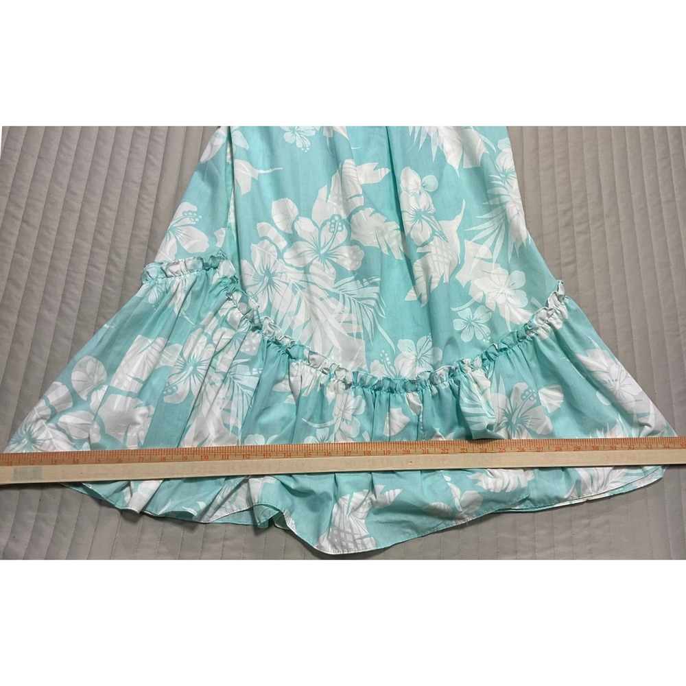 VTG 80/90s Kole Kole Hawaiian Aloha Muu Muu Ruffle Dress Aqua Monstera Women's S - Picture 10 of 16